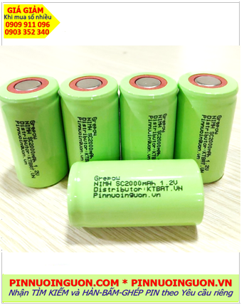 CELL NiMh 1.2v SC2000mAh, Pin sạc 1.2v SC2000mAh, Pin sạc công nghiệp đầu bằng NiMh SC2000mAh 1.2v, Cell pin Grepow SC2000mAh 